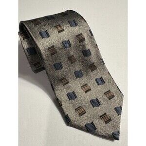 XMI Vintage Mens Tie 100% Silk Tie Geometric Made in USA Gray/Blue
